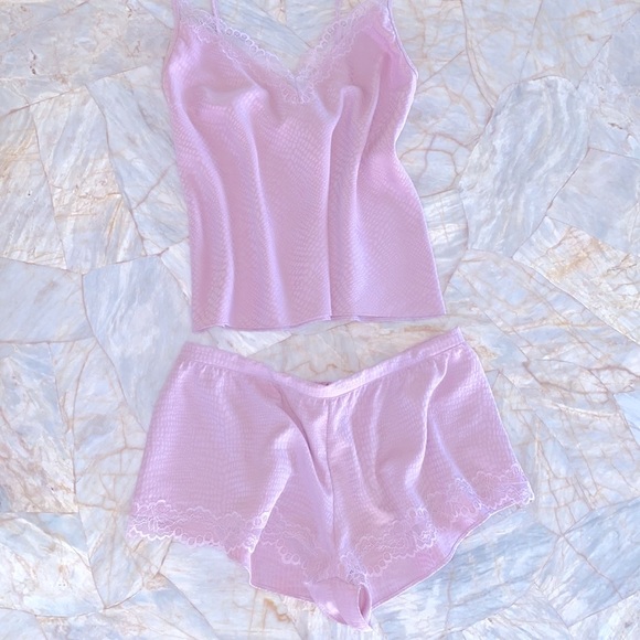 2 Pc Very Sexy Pink Lace Sleep Set Satin Silky Lounge: Top Short XSmall - Picture 3 of 12